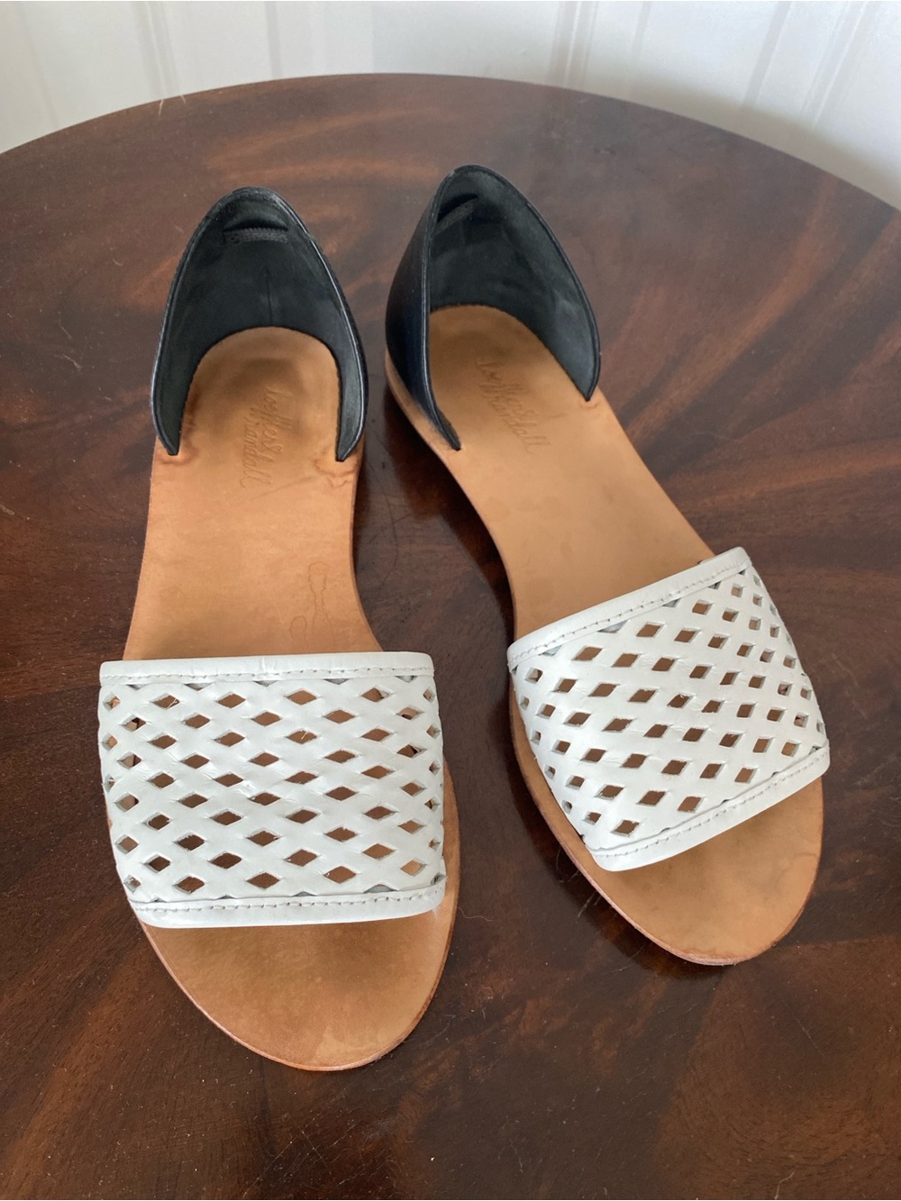 Loeffler Randall White Front-Guard Black Heel Slide Sandals 6.5